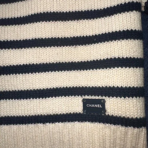 Vintage Chanel Cashmere Cropped Short Sleeve Striped Sweater Size 38